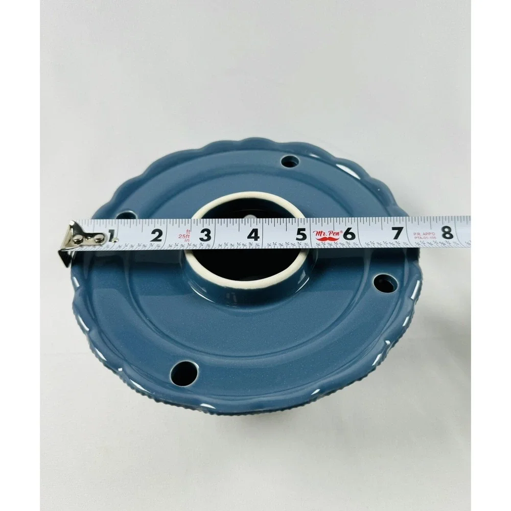Yankee Candle Blue Ceramic Tart Warmer Lantern Style Cutout Scroll Trim